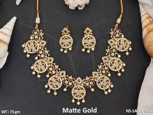 Party wear Beautiful Matte Gold Polish Clustered Pearl Kemp Design Kemp Jewellery Short Necklace Set