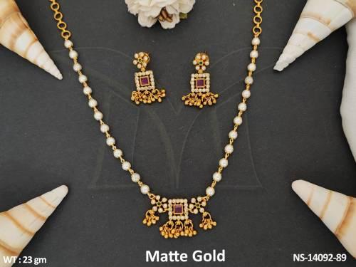 Clusterpearls Designer Fancy Design Matte Gold Polish Kemp Necklace Set