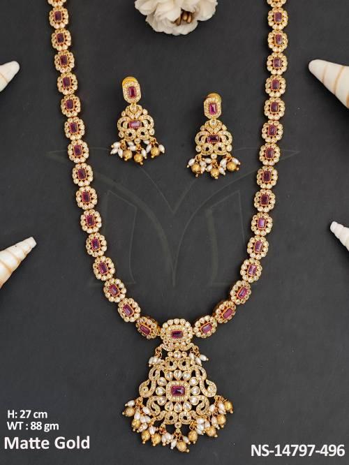 Kemp Jewellery Fancy Design Kemp Long Necklace Set With Matte Gold Polish 