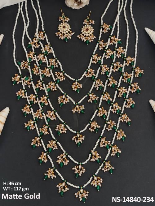 Kemp Jewellery Matte Gold Polish Attractive Design Long 5 Layers kemp Necklace Set
