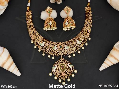 Kemp Jewellery Matte Gold Polish Beautiful Peacock Design Kemp Short Necklace Set 