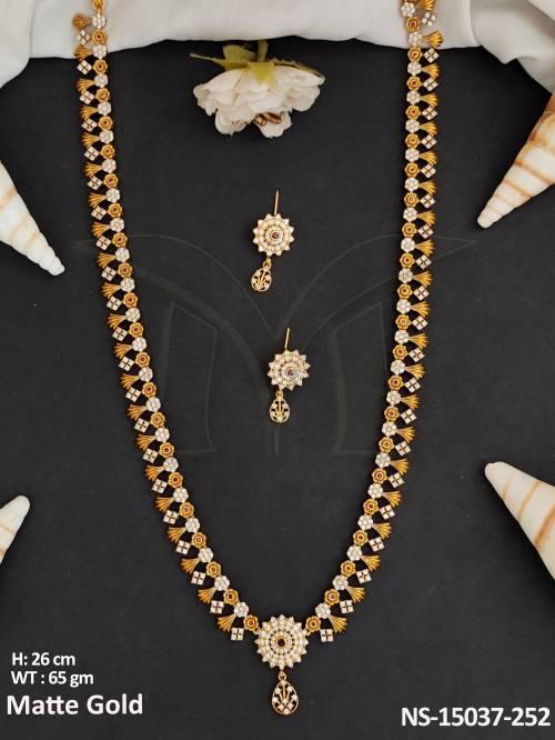 Kemp Jewellery Full Stone Matte Gold Polish Long Necklace Set  
