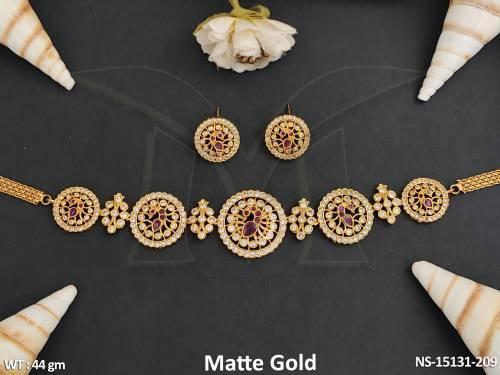 Kemp Jewellery Matte Gold Polish Full Stone  Party wear Necklace Set 
