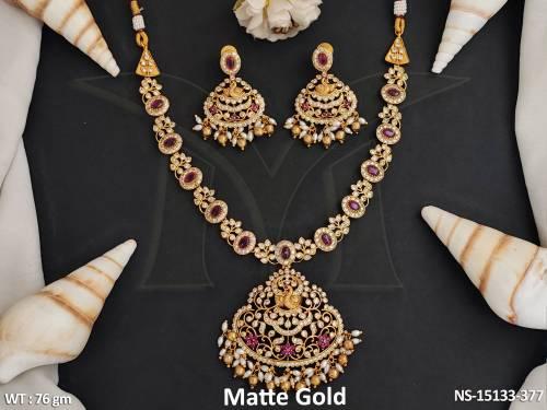 Kemp Jewellery Designer Matte Gold Polish Full Stone Necklace Set  
