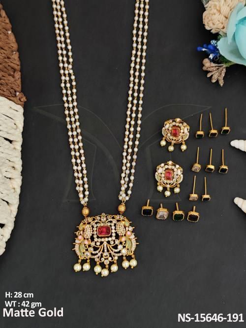 Kemp Jewellery Beautiful Peacock Design Matte Gold Polish Kemp Necklace Set 