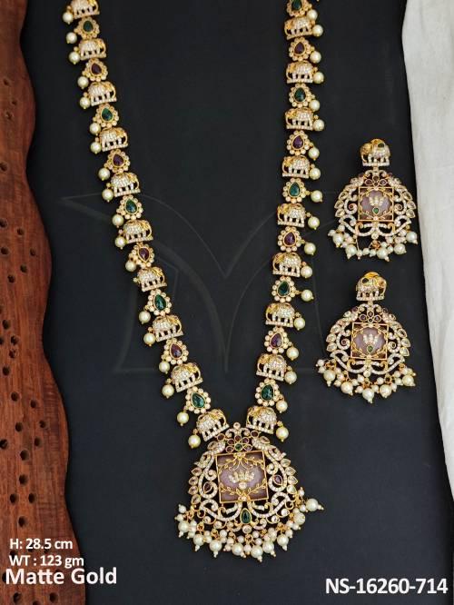 Long Necklace Set With Matte Gold Polish Fancy design
