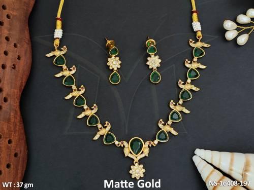 Kemp Jewelry Matte Gold Polish Peacock design fancy Kemp Necklace Set 