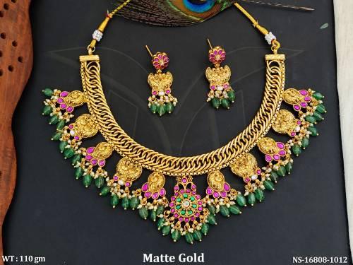 Kemp Jewellery Matte Gold Polish Clustered Pearl Party Wear Necklace Set    