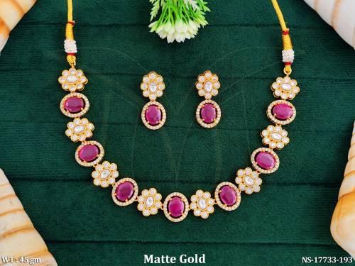 Kemp Matte Gold Polish Oval Shape Full Stone Short Party wear Necklace Set   
