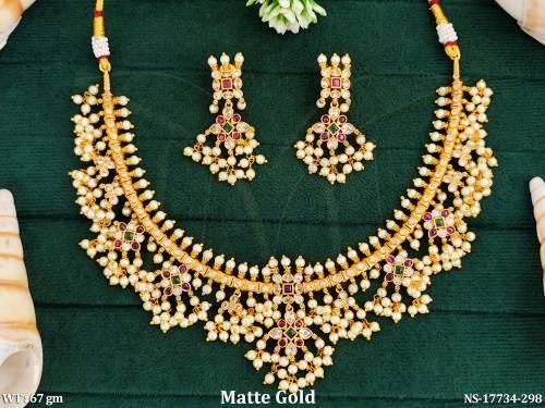 Elegant Kemp Necklace Set with Red & White Stones