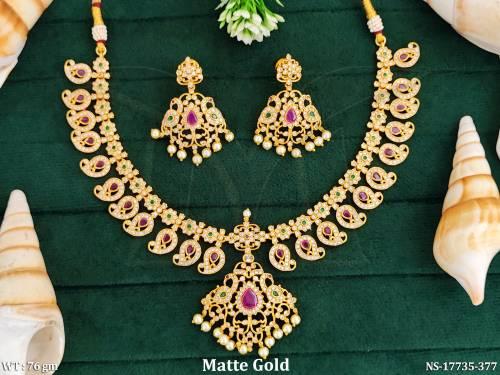 Matte Gold Kemp Full Stone Necklace Set with Matching Earrings