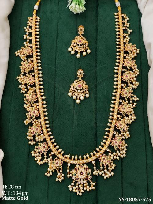Kemp Designer Clustered Pearl Matte Gold Polish Necklace Set   