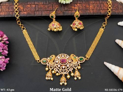 Kemp Design Matte Gold Full Stone Short Necklace Set  