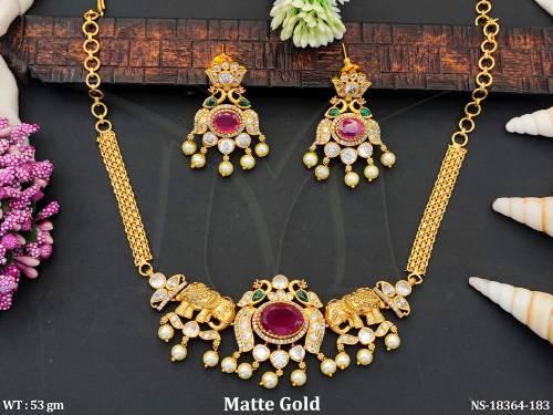 Beautiful Designer Matte Gold Polish Clustered Pearl  Necklace Set  