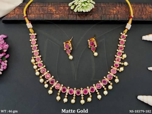 Kemp Design  Matte Gold Polish Short  Necklace Set   