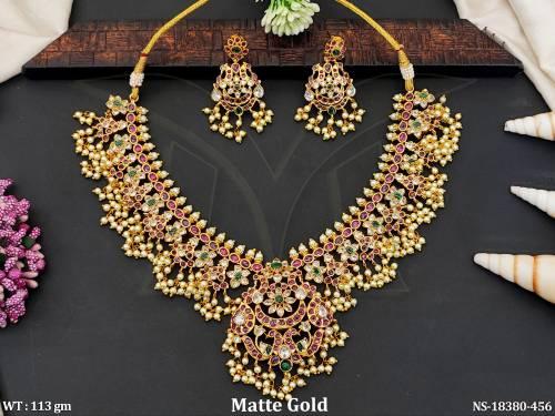 Kemp Design Matte Gold Clustered Pearl Necklace Set   