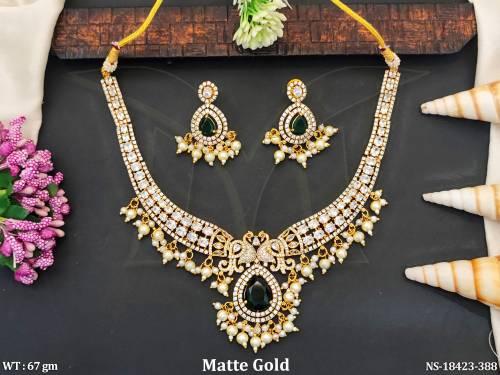 Kemp Designer Matte Gold Clustered Pearl Necklace set  
