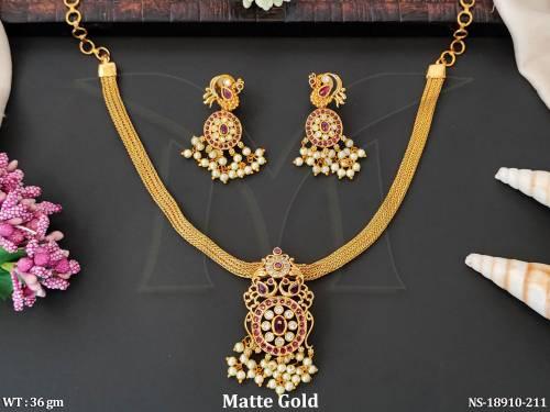 Designer  Matte Gold Polish  Clustered Pearl Necklace set