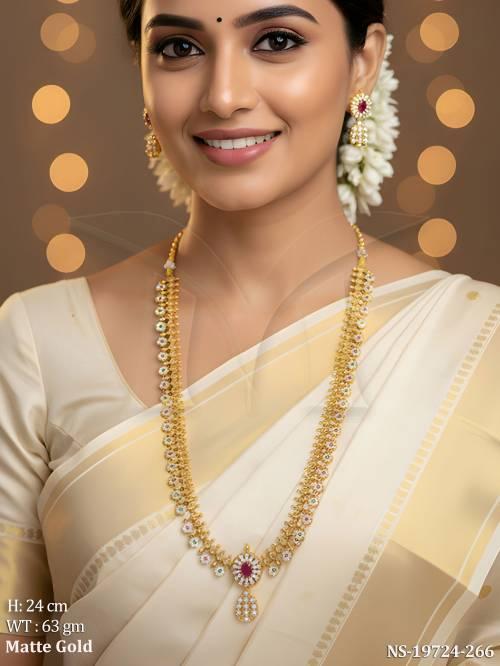 Elegant Long Necklace Set with Intricate Stone Detailing