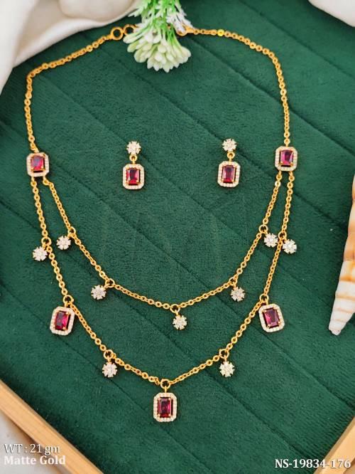 Designer Matte Gold Layered Necklace Set with Earrings