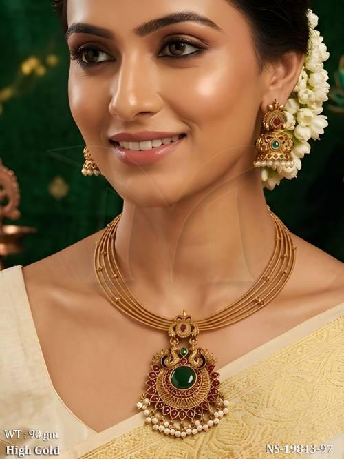 Traditional Temple Pendant Necklace Set with Jhumka
