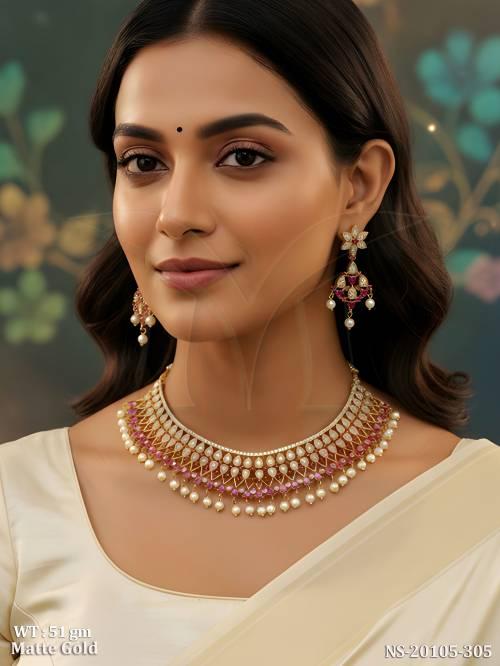 Traditional South Indian Full Stone Necklace Set for Women