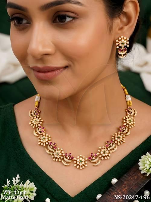 Kemp Matte Gold Floral Designer Necklace Set