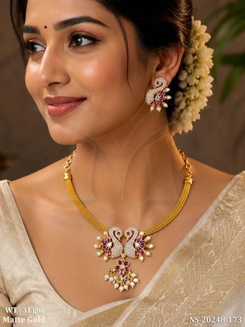 Kemp Peacock Matte Gold Designer Necklace Set