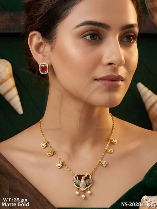 Designer Kemp Peacock Pendant Necklace Set for Women