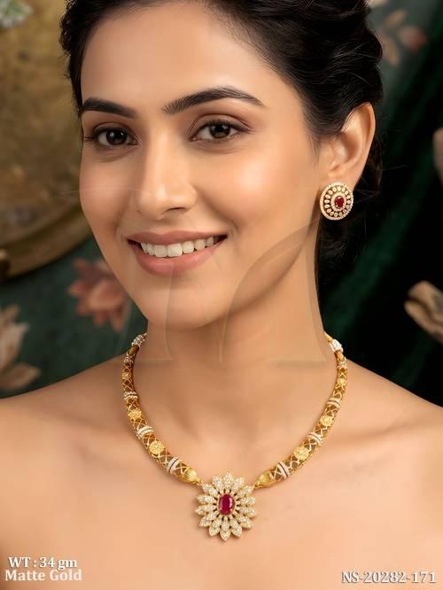 Designer Kemp Matte Gold Flower Necklace Set