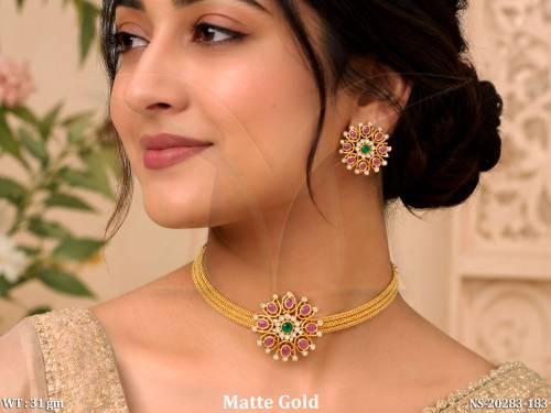 Matte Gold Kemp Floral Party Wear Necklace Set