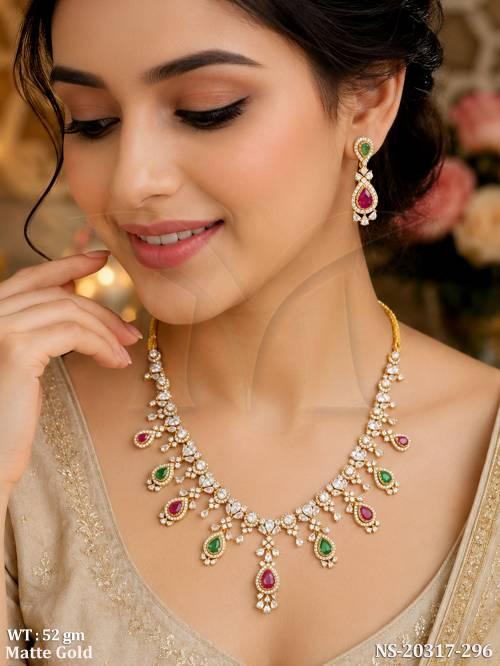 Premium Matte Gold Kemp Wedding Necklace Set for Women