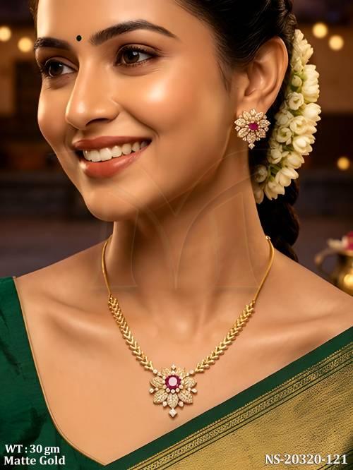 Designer Matte Gold Flower Necklace Set for Women