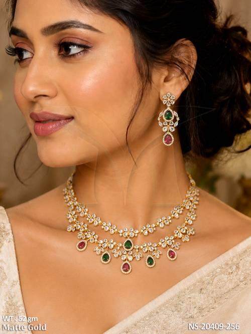 Matte Gold Floral Kemp Party Wear Necklace Set