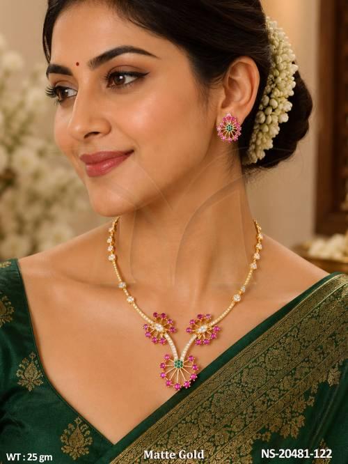 Fancy Matte Gold Kemp Necklace Set With Matching Earrings