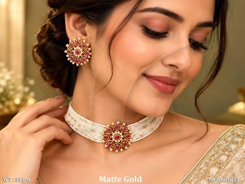 Classic Floral Necklace Set With Layered Pearl Strands
