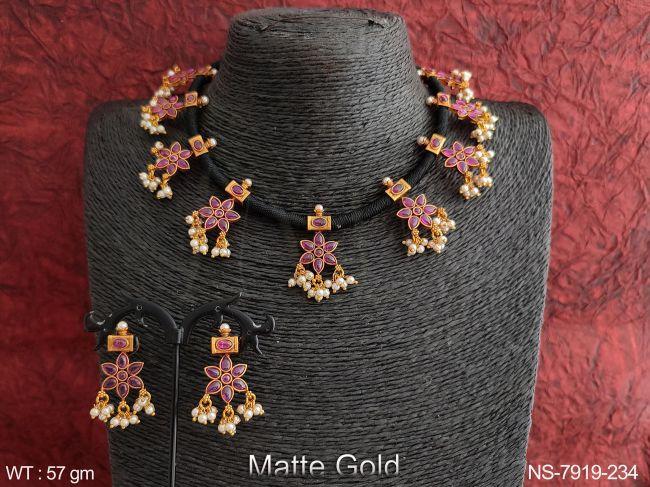 kemp jewelry full stones clustered pearl tassels matte gold polish beautiful fancy style party wear necklace set
