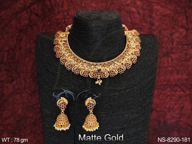Full Stones Matte Gold Polish Kemp Jewelry Designer Fancy Style Beautiful Party wear Choker Necklace Set