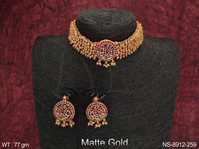 Kemp Design Beautiful Party wear Matte Gold Polish Designer Kemp Necklace Set