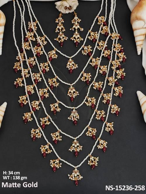 Kemp  Matte Gold Polish Clustered Pearl  Party Wear Necklace Set  