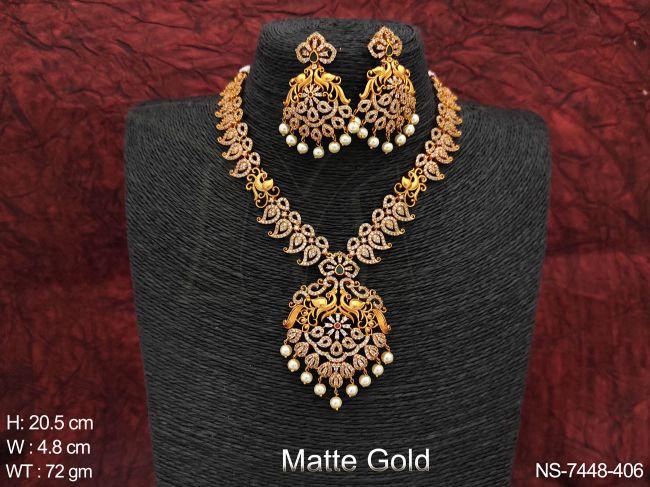 Beautiful Designer Matte Gold  Polish Kemp Jewelry Party wear Necklace Set