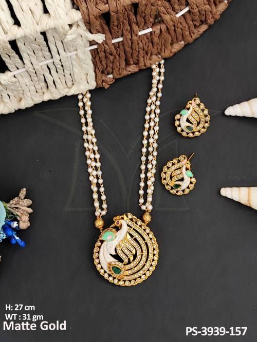 Kemp Jewellery Matte Gold Polish Peacock Design Fancy Design Pendant Set 