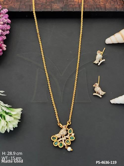 Kemp Matte Gold Polish Full Stone Pendant Set   