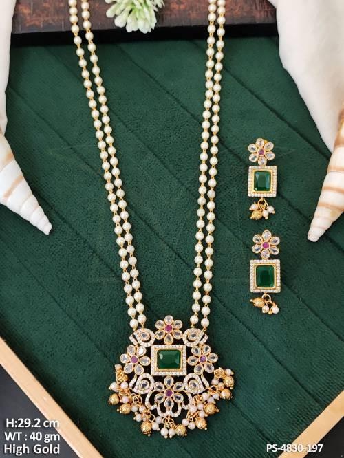 Designer Clustered Pearl Matte Gold Polish Fancy Style Pendant Set   