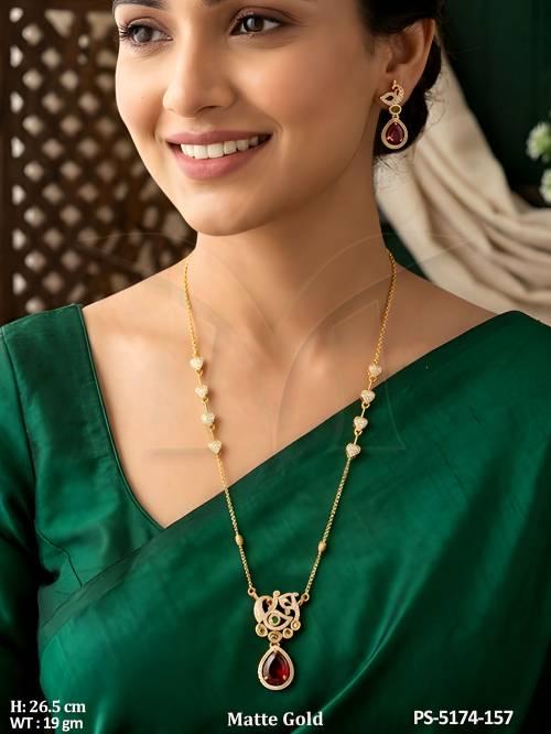 Designer Matte Gold Necklace Set with Teardrop Pendant