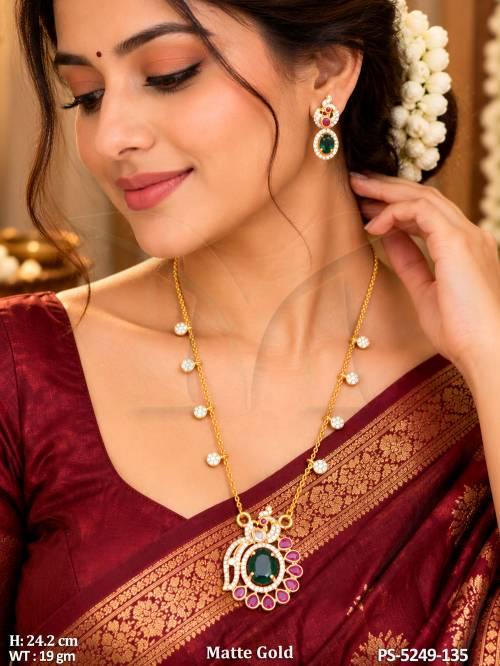 Designer Peacock Style Matte Gold Pendant Set