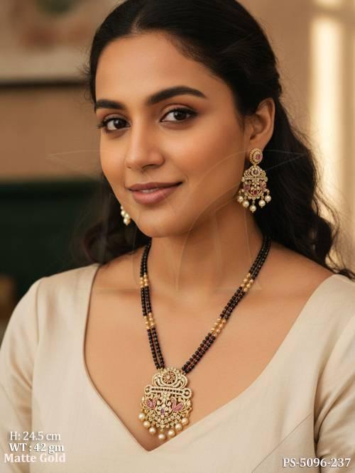 Elegant Kemp Matte Gold Mangalsutra Pendant Set