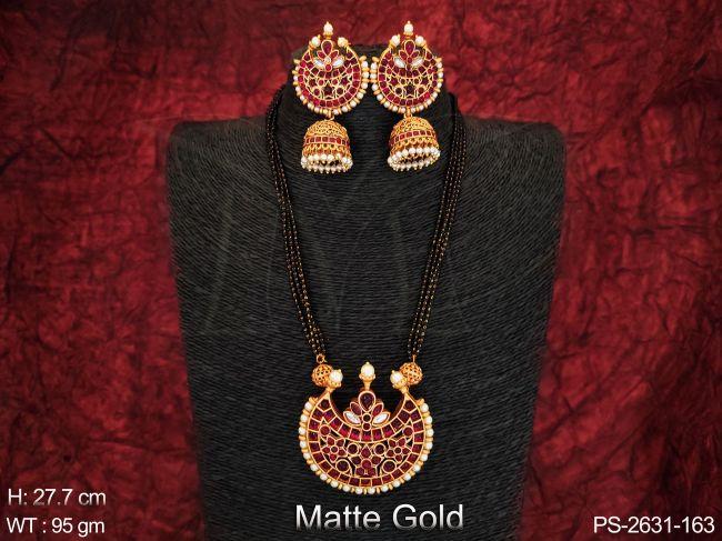 Kemp Jewelry Matte Gold Polish Designer Long Pendant Necklace Set — PS-2631-163