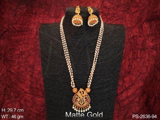 matte gold polish designer party wear long pendant set