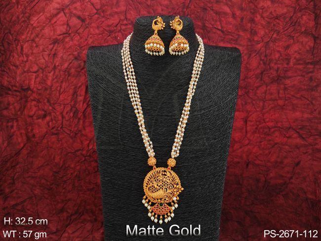 Beautiful Pendant clustered Pearl Party wear fancy style Kemp Necklace Set — PS-2671-112
